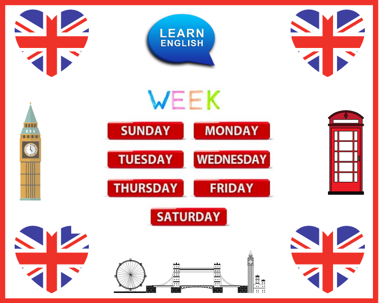 أيام الأسبوع باللغة الإنجليزية  Days of the week